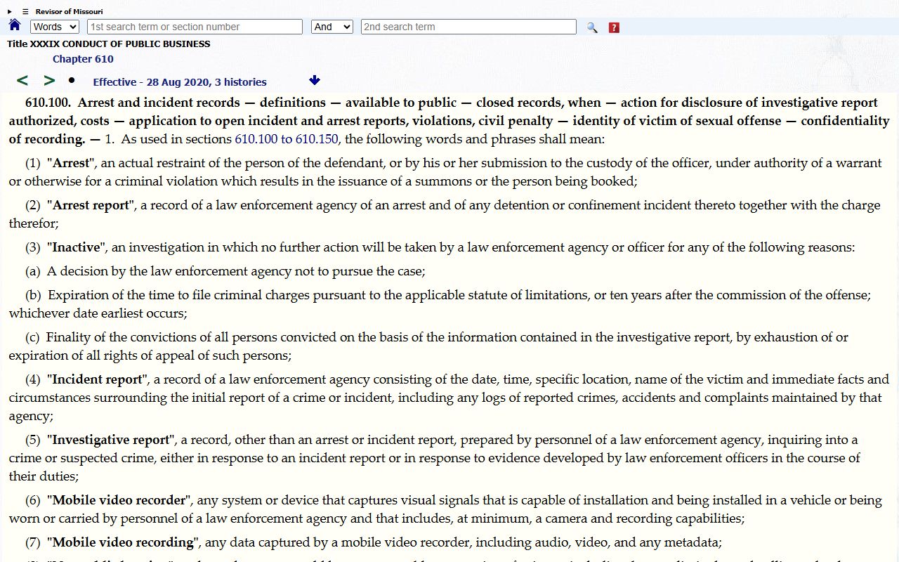 Washington County arrest records Missouri arrest records statute source