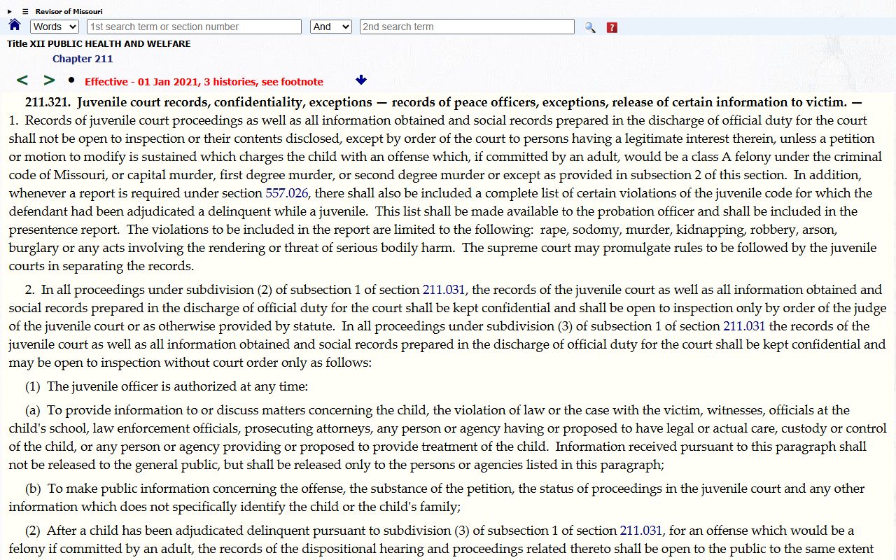 Washington County court dockets Missouri juvenile record confidentiality source
