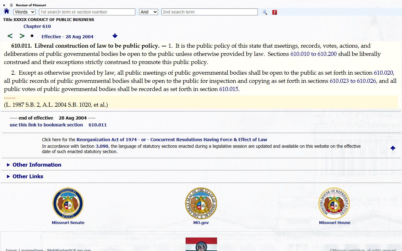 Washington County court records Missouri Sunshine Law source