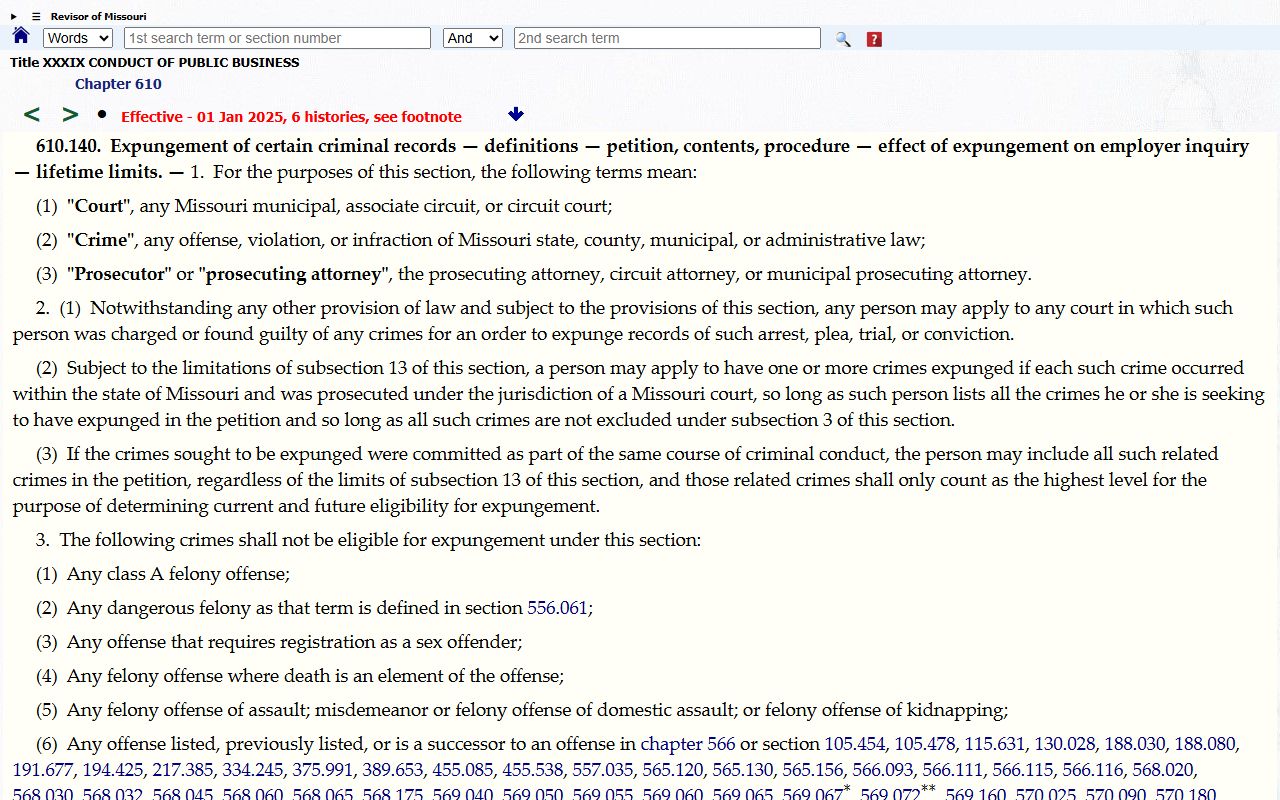 Washington County criminal court records Missouri expungement statute source