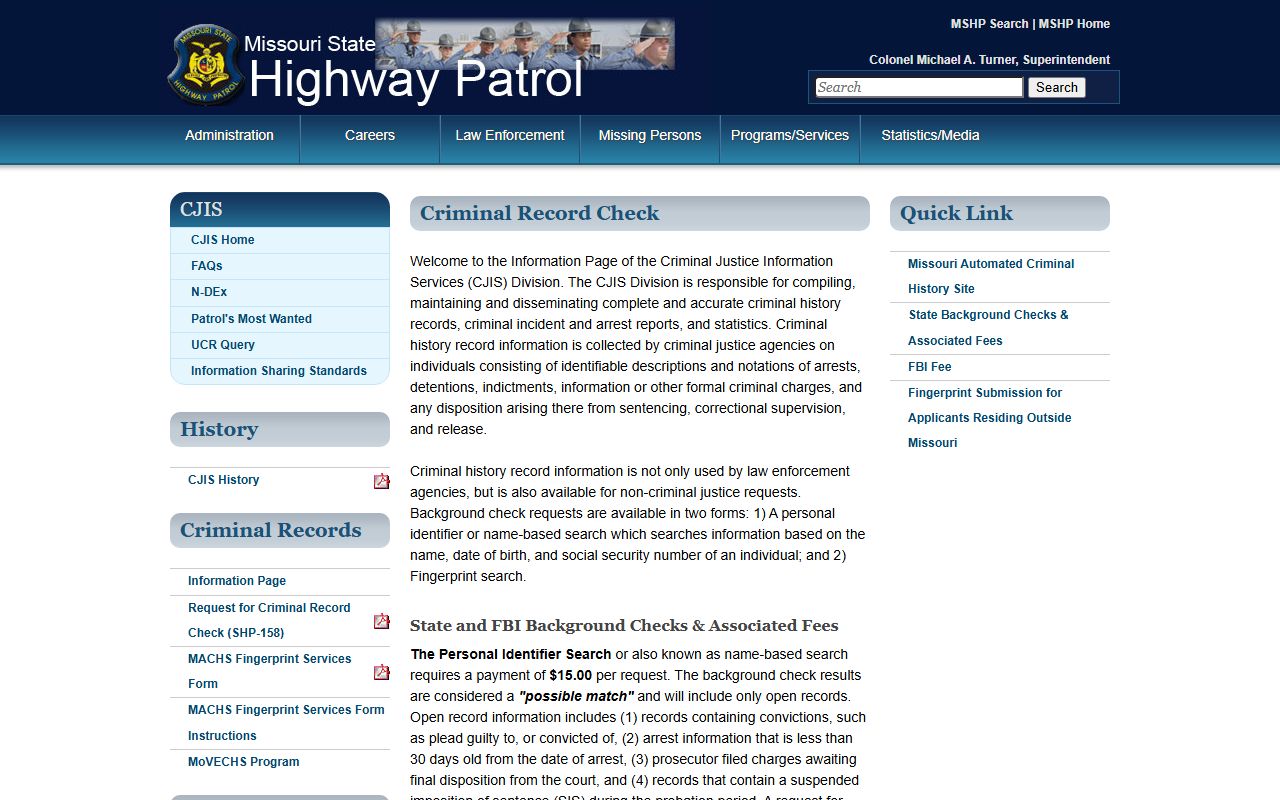 Washington County criminal court records MSHP criminal record check source