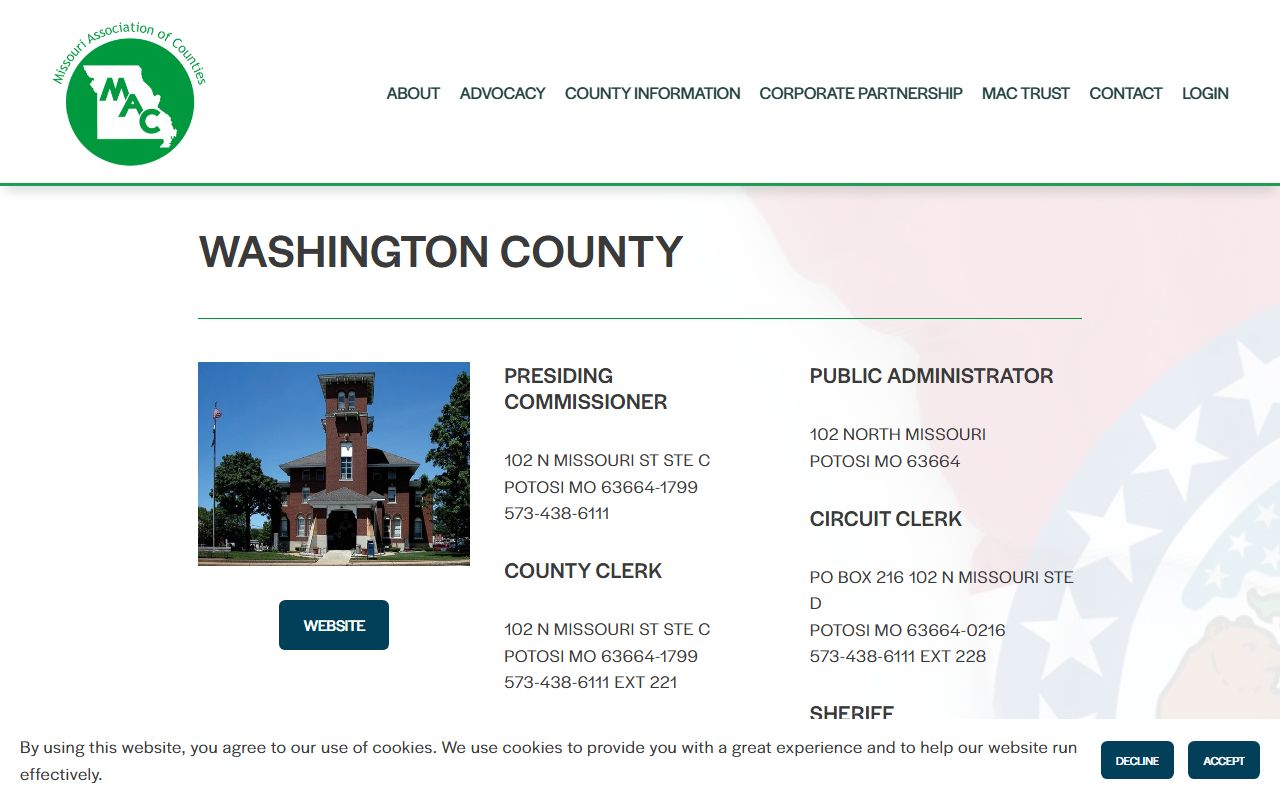 Washington County court records Missouri Association of Counties directory