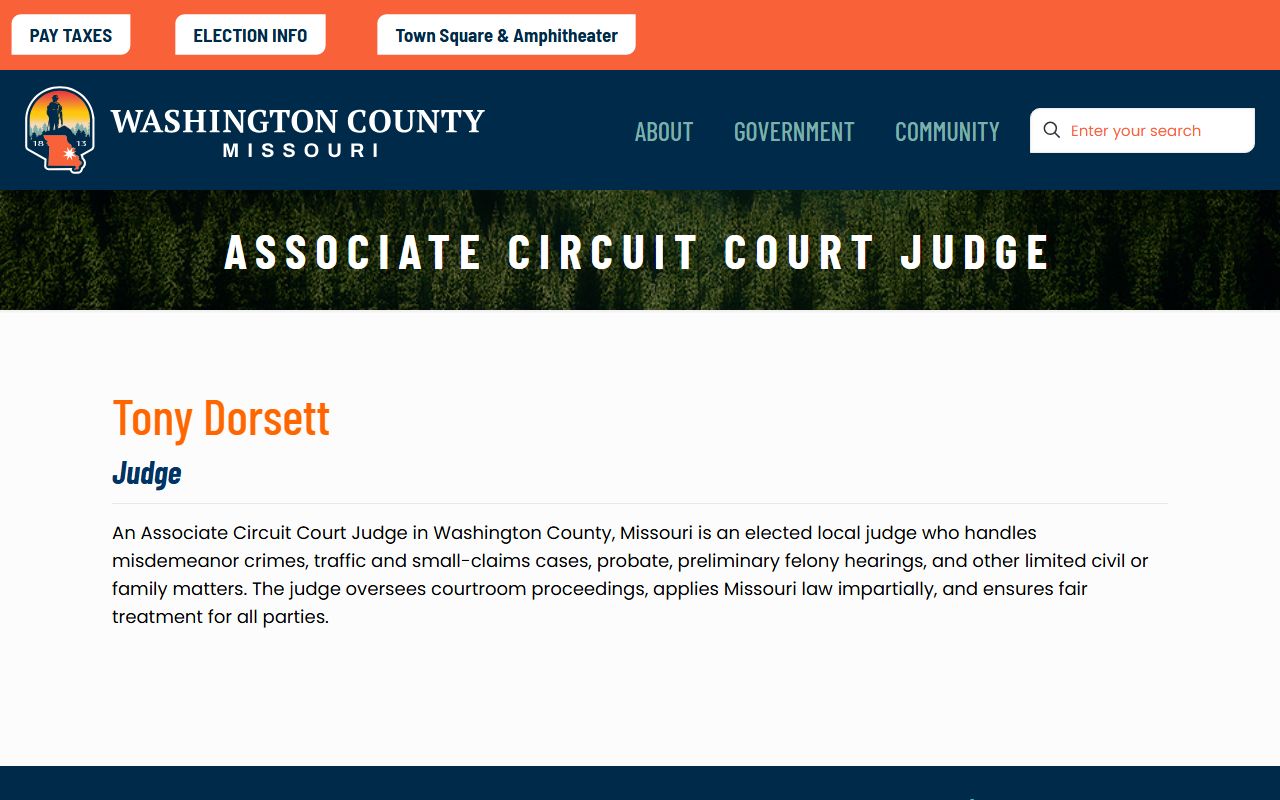 Washington County court records Associate Circuit Court Judge page