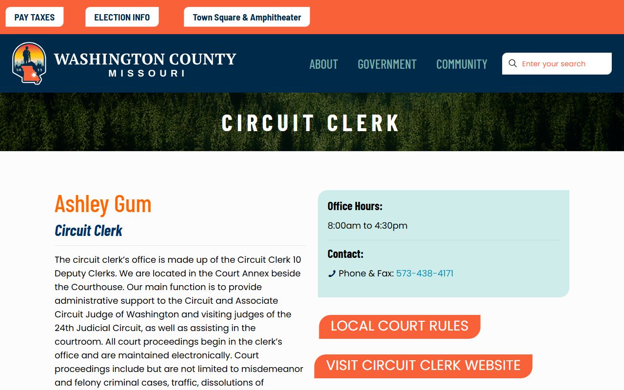 Washington County court records Circuit Clerk page