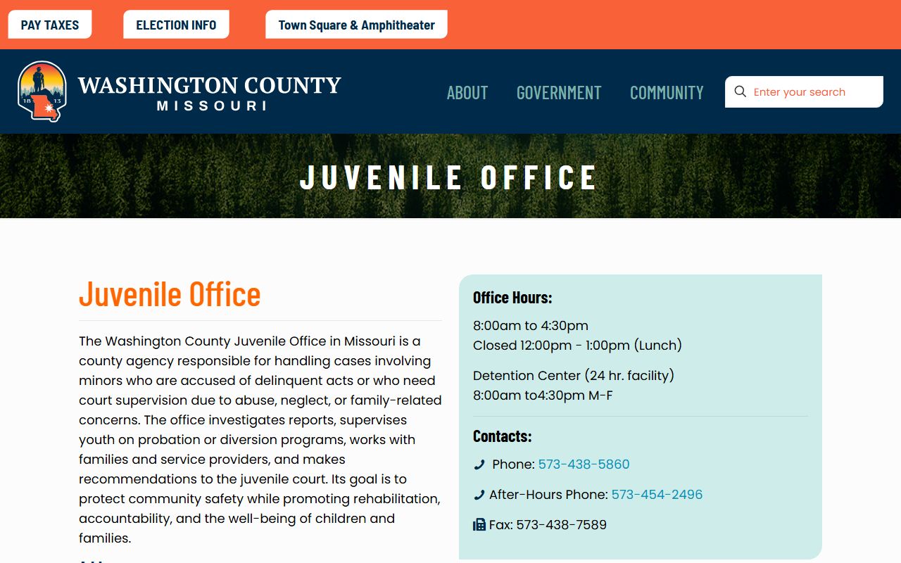 Washington County inmate records Juvenile Office page