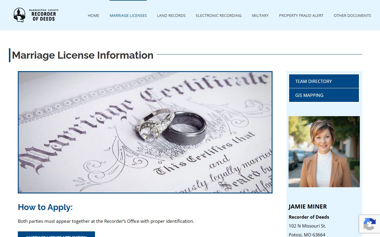 Washington County marriage and divorce records Recorder marriage license page
