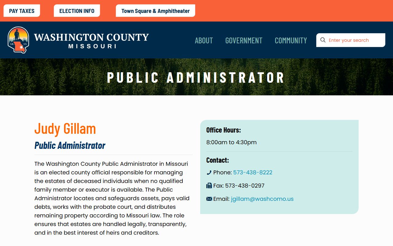 Washington County probate records Public Administrator page