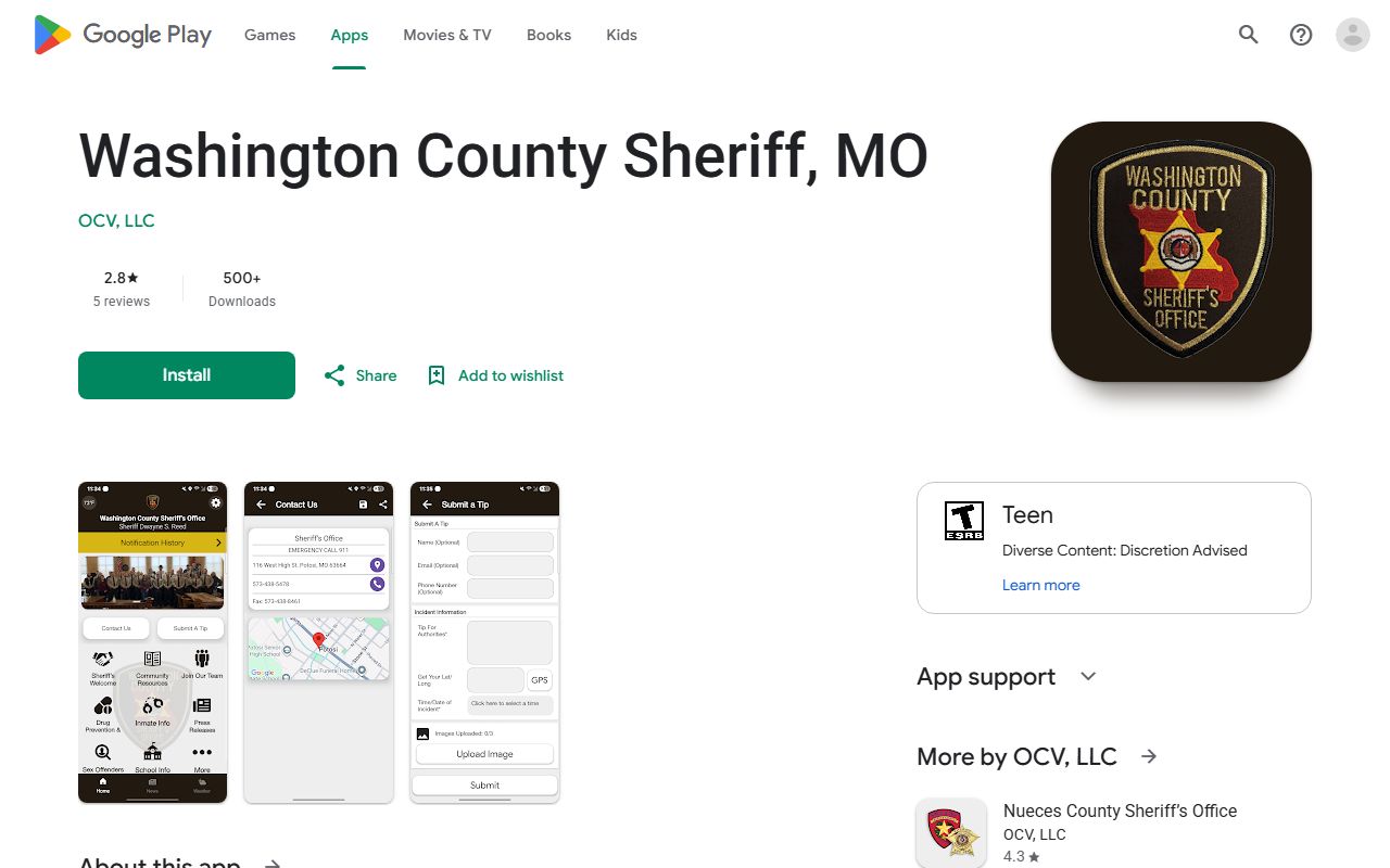 Washington County warrant records Google Play Sheriff app listing
